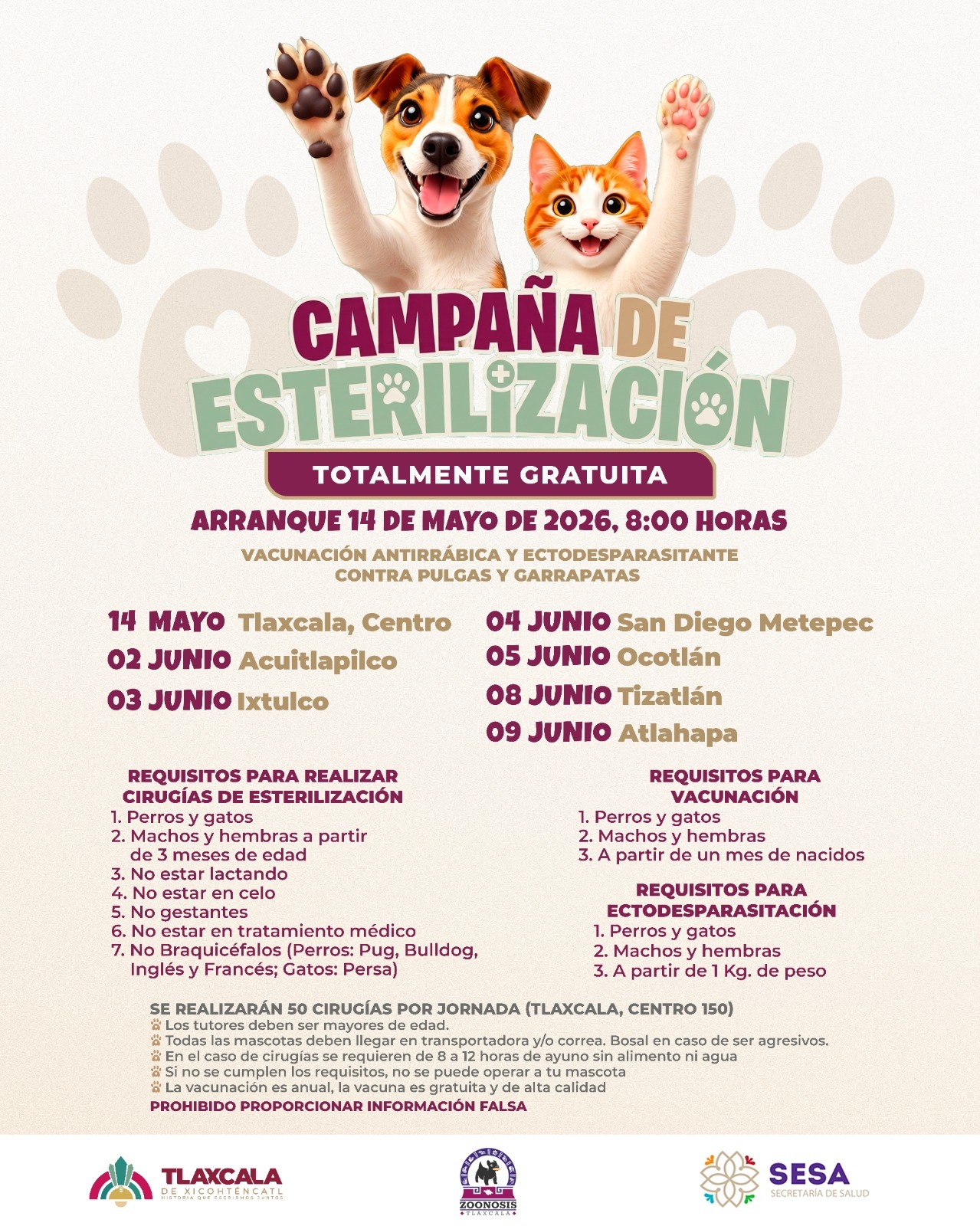 Gobierno de Alfonso Sánchez García impulsa nueva campaña gratuita de esterilización y vacunación animal